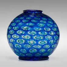 Ercole Barovier, Mosaico vase, c. 1925, clear glass murrines edged with cobalt and emerald