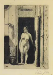 Sylvia Gosse, Untitled, Sylvia Gosse (1881-1968) Nude in a doorway etching