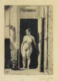 Sylvia Gosse, Untitled, Sylvia Gosse (1881-1968) Nude in a doorway etching