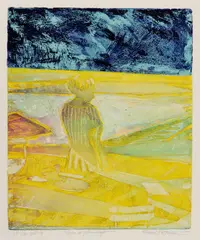 Roland Petersen, Untitled, b.1926) 'Figure in yellow light' aquatint in colours