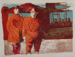 John Bowles, Untitled, John Bowles (20th century) ‘Two Beefeaters’ coloured lithograph