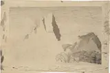 Caspar David Friedrich, Landschaft mit Felsgipfel, Um 1799, Feder in Schwarz, laviert, und Bleistift auf chamoisfarbenem Velin (Wasserzeichen: W Elgar 1796)