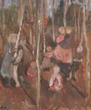 Paula Modersohn-Becker, Kinder im Birkenhain, 1905, Öl auf Pappe auf Karton