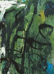 Emil Schumacher, Scala III, 1991, Öl, Kabel und Laub auf Holz