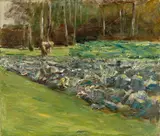 Max Liebermann, Mann im Kohlfeld – Wannseegarten, 1917, Öl auf Leinwand