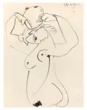 Femme au tambourin by Pablo Picasso, 1952, Tuschpinsel auf Arches-Velin, sold May 2014