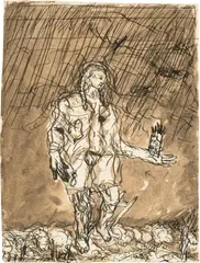 Georg Baselitz, Hirte, 1966, Tusche, Bleistift und Asphaltlack auf Papier
