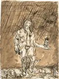 Georg Baselitz, Hirte, 1966, Tusche, Bleistift und Asphaltlack auf Papier
