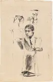 Käthe Kollwitz, Selbstbildnis, vor einem Stuhl kniend