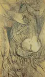 Sitzender weiblicher Rückenakt by Otto Dix, 1932, Kohle und farbige Kreiden auf grüngrauem leichten Karton, auf Papier kaschiert, auf Leinen aufgezogen, auf Holz montiert, sold May 2008
