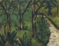 Otto Mueller, Wald und Fluss, Um 1928, Leimfarbe auf Rupfen