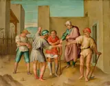 Die Bezahlung der Arbeiter im Weinberg des Herrn, sog. Parabel der Arbeiter im Weinberg by Pier Francesco di Jacopo Foschi, Um 1528, Öl auf Pappelholz, sold Jul 2015
