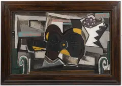 Emil Filla, Still Life with a Black Guitar and Fruit, 1932, Oil, enamel, canvas