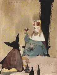 Jiří Trnka, Clown and a King, 1944, Ink, watercolour on paper