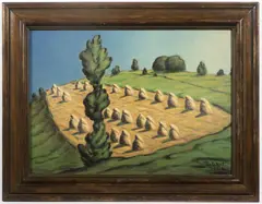František Drtikol, Landscape with a Field, 1946, Oil on hardboard