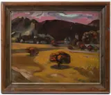 Bohdan Kopecký, A View of Central Bohemian Uplands, 1957, Oil on canvas on cardboard