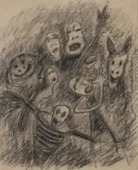 Alén Diviš, Inspired by E. A. Poe, 1950s, Charcoal, paper