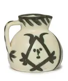 Heads by Pablo Picasso, 1956, Turned pitcher of white earthenware clay, oxidized paraffin decoration, white enamel, sold May 2019
