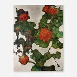 Jane Peterson, Geraniums and Fuschia, oil on canvas and metallic leaf