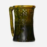 Large puzzle mug by George E. Ohr, 1895-96, glazed earthenware, sold Apr 2024