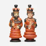 Rare Alice in Wonderland decanters, set of two by Waylande Gregory for Cowan Pottery, 1930, glazed stoneware, cork, sold Apr 2024
