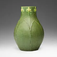 Fine and Large vase with irises by Ruth Erickson, 1899-1910, glazed earthenware, sold Apr 2024