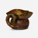 Snake pitcher by George E. Ohr, 1987-1900, glazed earthenware, sold Apr 2024