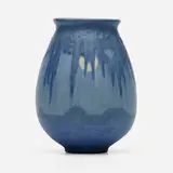 Scenic vase with live oaks, Spanish moss, and full moon by Sadie Irvine for Newcomb College Pottery, 1927, glazed earthenware, sold Apr 2024