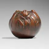 Redlands Pottery, Rare cabinet vase with frogs, burnished earthenware