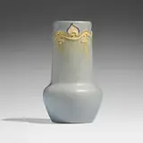 Fine vase with stylized leaves by Frederick Hurten Rhead for Arequipa Pottery, 1911-13, glazed squeezebag-decorated earthenware, sold Apr 2024