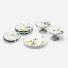 Albert Dammouse, Collection of fourteen Japonesque tablewares, c. 1880, glazed and hand-decorated faience