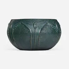 Merrimac Pottery, Vase with leaves and buds, c. 1905, glazed earthenware