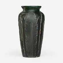 Merrimac Pottery, Vase with leaves, c. 1905, glazed earthenware