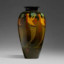 Frederick Hurten Rhead for Weller Pottery, Exceptional floor vase with mermaids, c. 1903, glazed and carved earthenware with squeeze-bag decoration