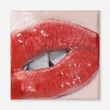 Simple Lip by Gina Beavers, 2018, acrylic on panel, sold Apr 2024