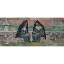 2 Nuns by the Sea by Emanuel Glicen Romano, 1960, sold Aug 2021