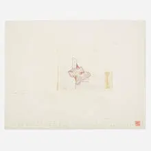 Plan for Price Tower, Bartlesville, Oklahoma by Frank Lloyd Wright, 1952, ink and colored pencil on paper, sold Jun 2019