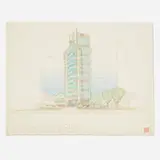 Frank Lloyd Wright, Presentation drawing for Price Tower, Bartlesville, Oklahoma, 1952, ink and colored pencil on paper