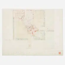 Plan for Price Tower, Bartlesville, Oklahoma by Frank Lloyd Wright, 1952, ink and colored pencil on paper, sold Jun 2019