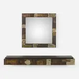 wall-mounted console, model PE 17 and mirror, model PE 18 by Paul Evans, c. 1970, welded and enameled steel, welded and enameled copper, slate, mirrored glass, sold Apr 2019