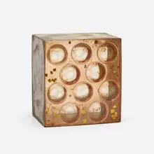 Magiscope Cube by Feliciano Béjar, c. 1970, resin, brass, foil, sold Apr 2019