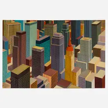 Central Business District by Maurice Wimberly, 1973, oil on masonite, sold Apr 2019