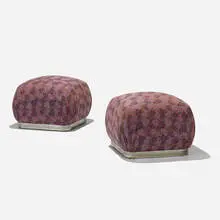 Karl Springer, Souffle ottomans, pair, c. 1980, upholstery, chrome-plated steel