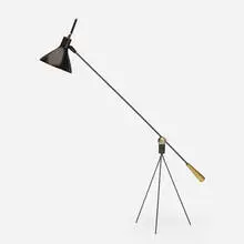 floor lamp by Modernist, c. 1950, enameled steel, matte chrome-plated steel, enameled aluminum, brass, sold Apr 2019