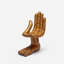Hand Foot chair by Pedro Friedeberg, c. 1960, carved Mexican walnut, sold Apr 2019