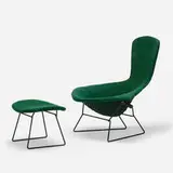 Harry Bertoia, Bird chair and ottoman, upholstery, enameled steel