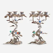 Gabriele Devecchi, candelabra, pair, c. 1990, sterling silver, glass, quartz