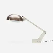 Wim Rietveld, table lamp, c. 1960, enameled aluminum, aluminum, enameled steel, chrome plated steel, plastic
