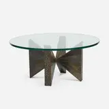 coffee table by Paul Evans, 1967, welded and enameled steel, glass, sold Apr 2019