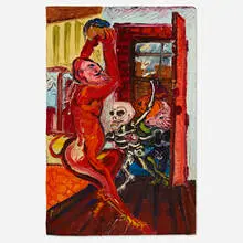 Halloween by Peter Dean, 1971, oil on panel, sold Apr 2019